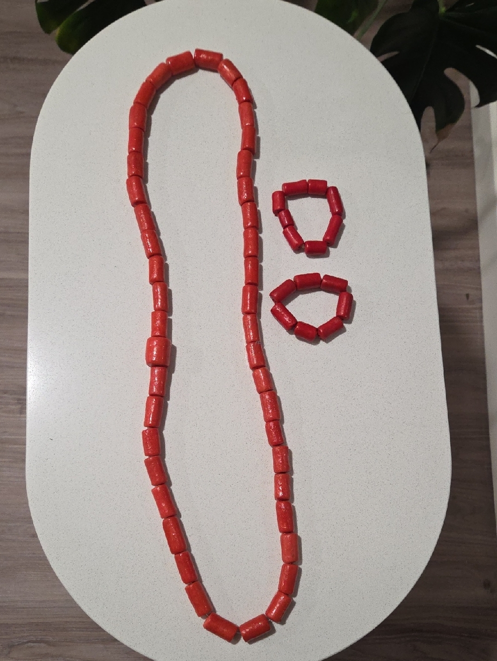 Unisex Coral Necklace and Bracelets Set